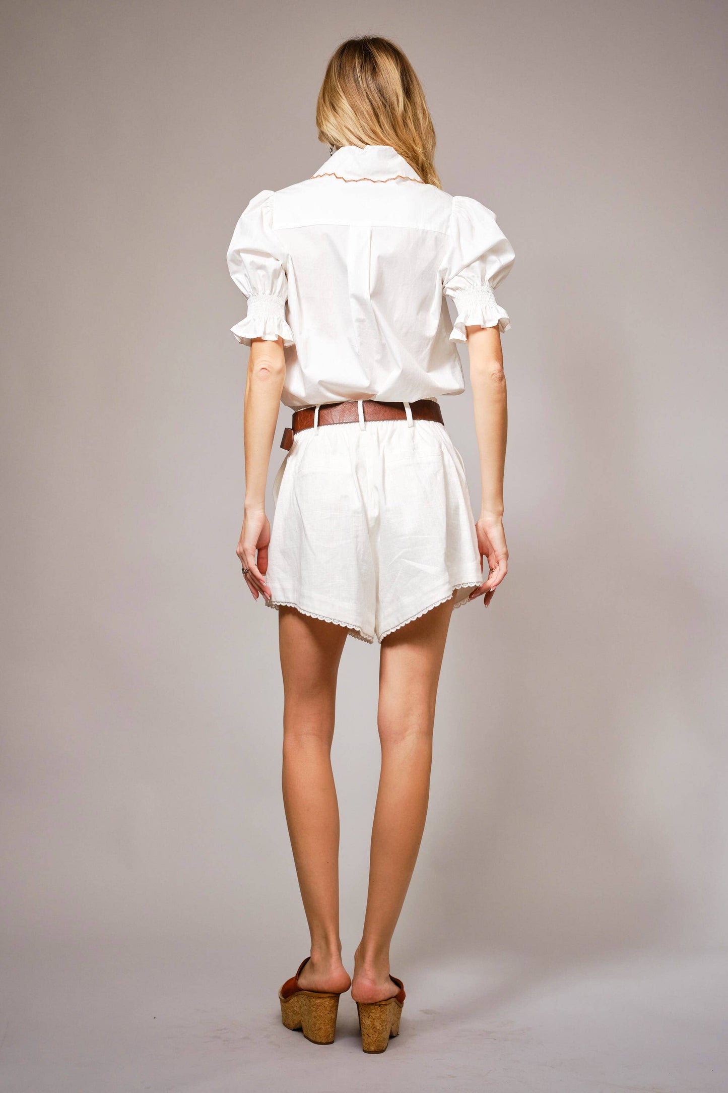 Embroidered Scallop Collar Top