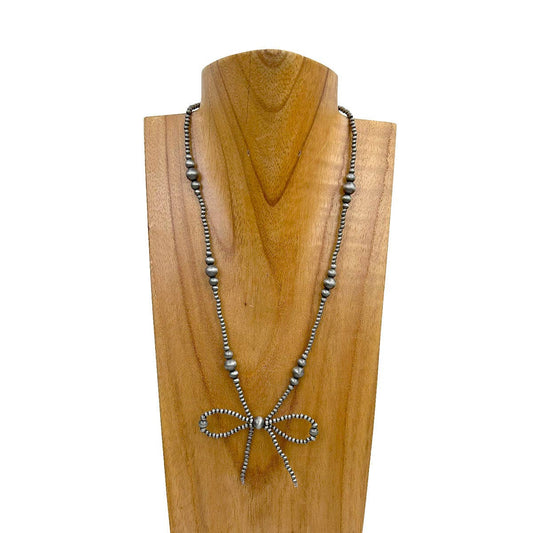 19 inches silver Navajo pearl beads with bow tie Necklace