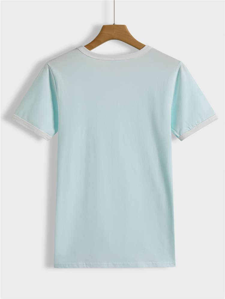 Soft Cyan/White Ringer Tee