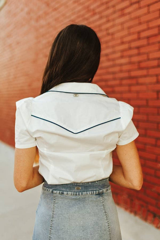 Ivory Jade Arrow Pearl Snap Top