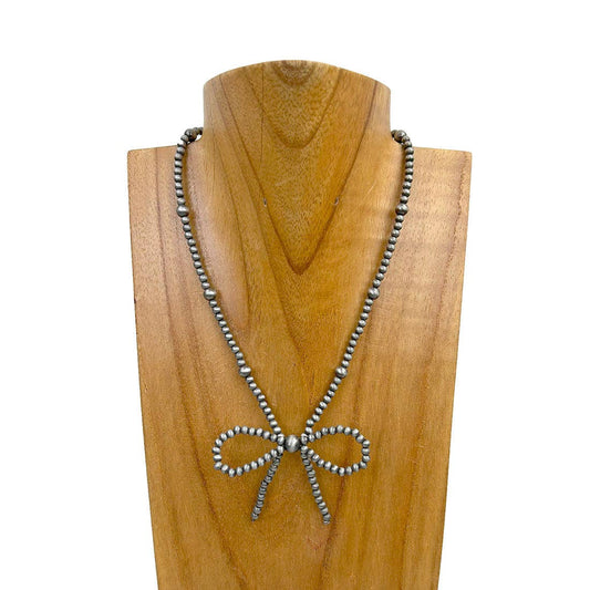 16 inches silver Navajo pearl beads bow tie Necklace