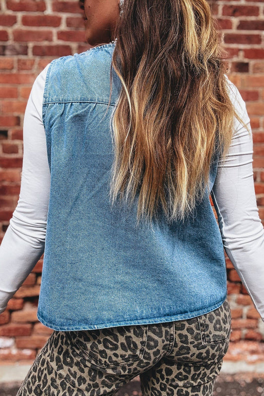Denim Pleated Sleeveless Top