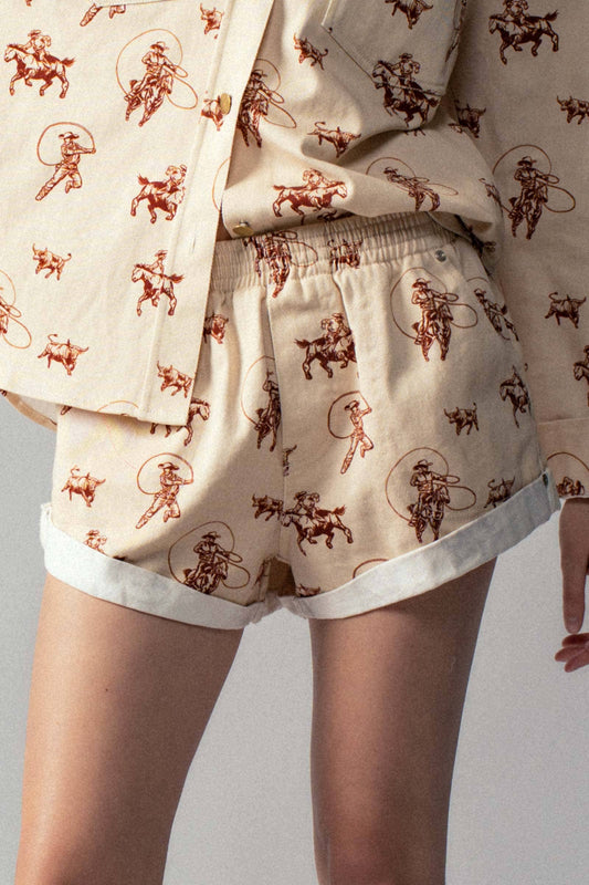 Western Rodeo Ready Roundup Elastic Waistband Shorts
