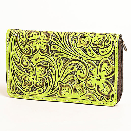 Tooled Lime Crossbody Wallet