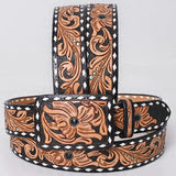 Tooled Buckstitch Belt-Black/Turq