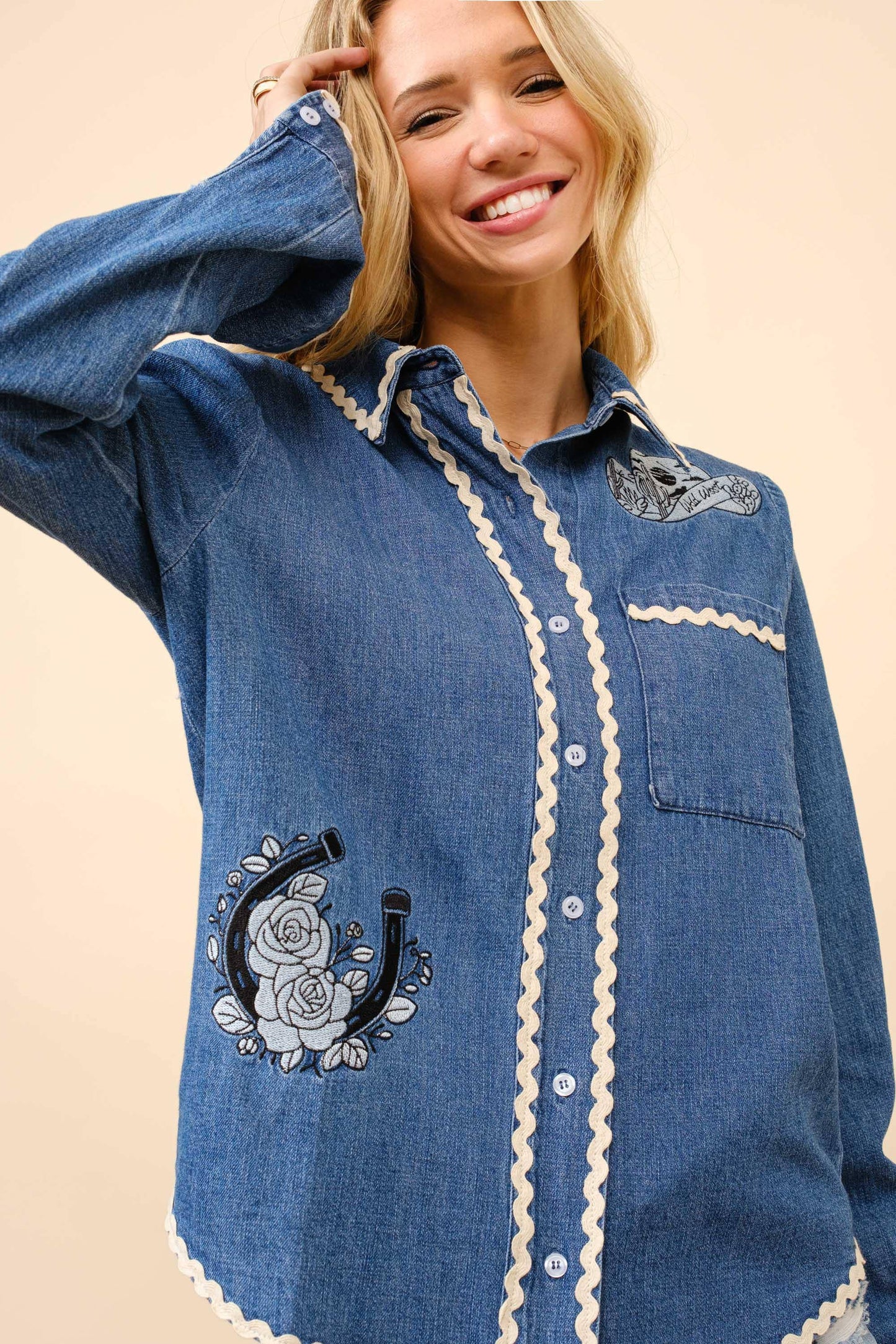 Embroidered Denim Top