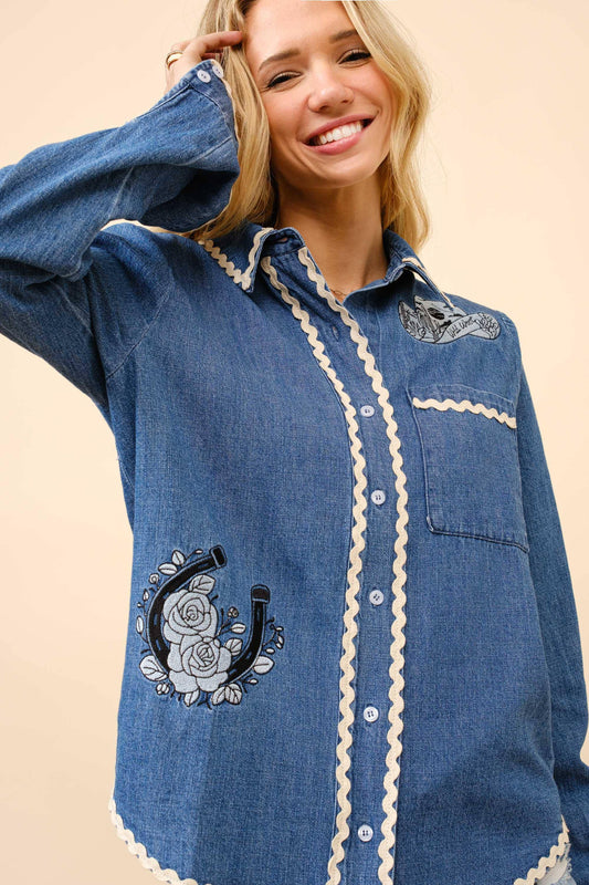 Embroidered Denim Top