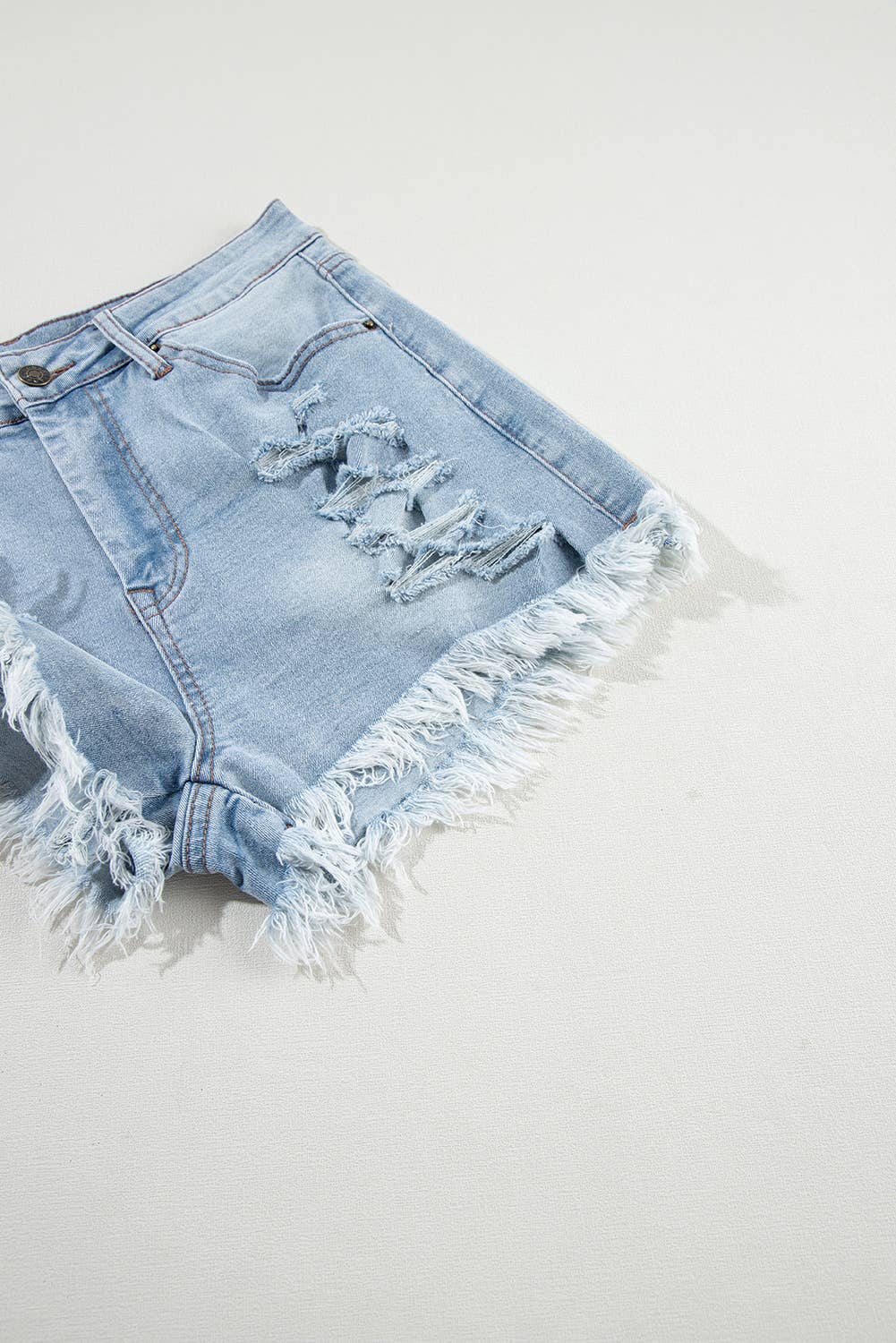 Women Distressed Raw Hem High Waist Denim Shorts