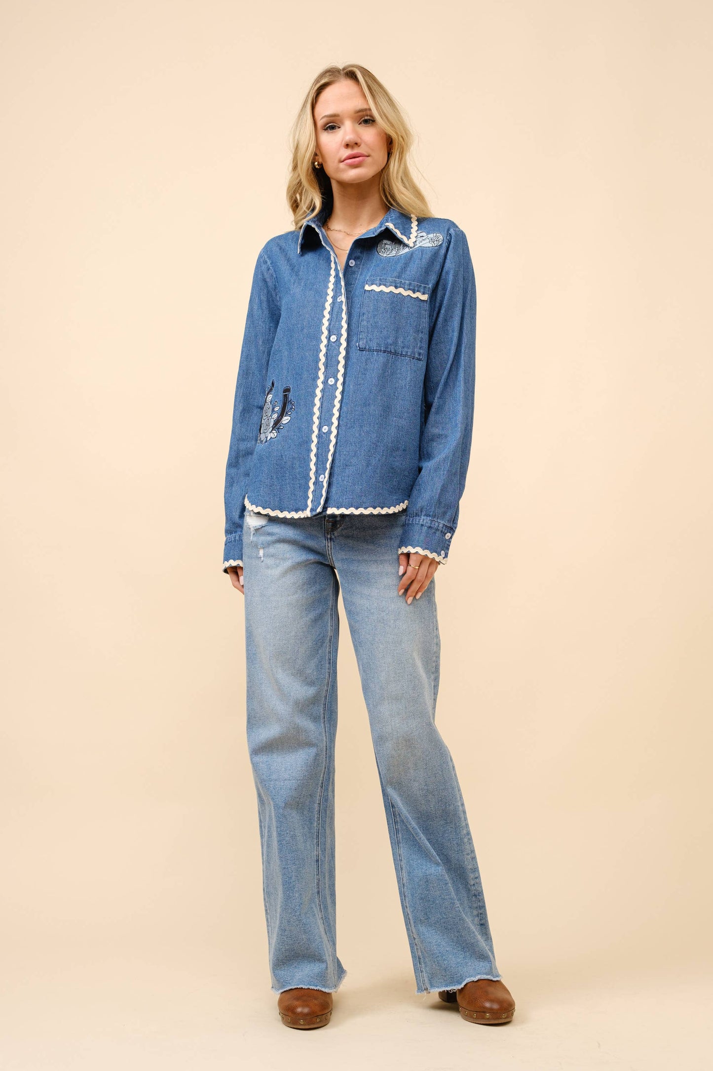 Embroidered Denim Top