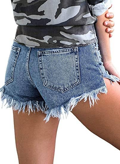 Ripped edge denim shorts