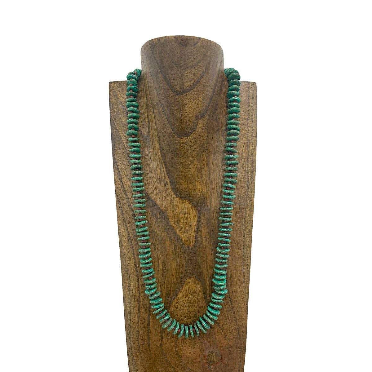 28 inches flat green turquoise stone chips/brown beads Necklace
