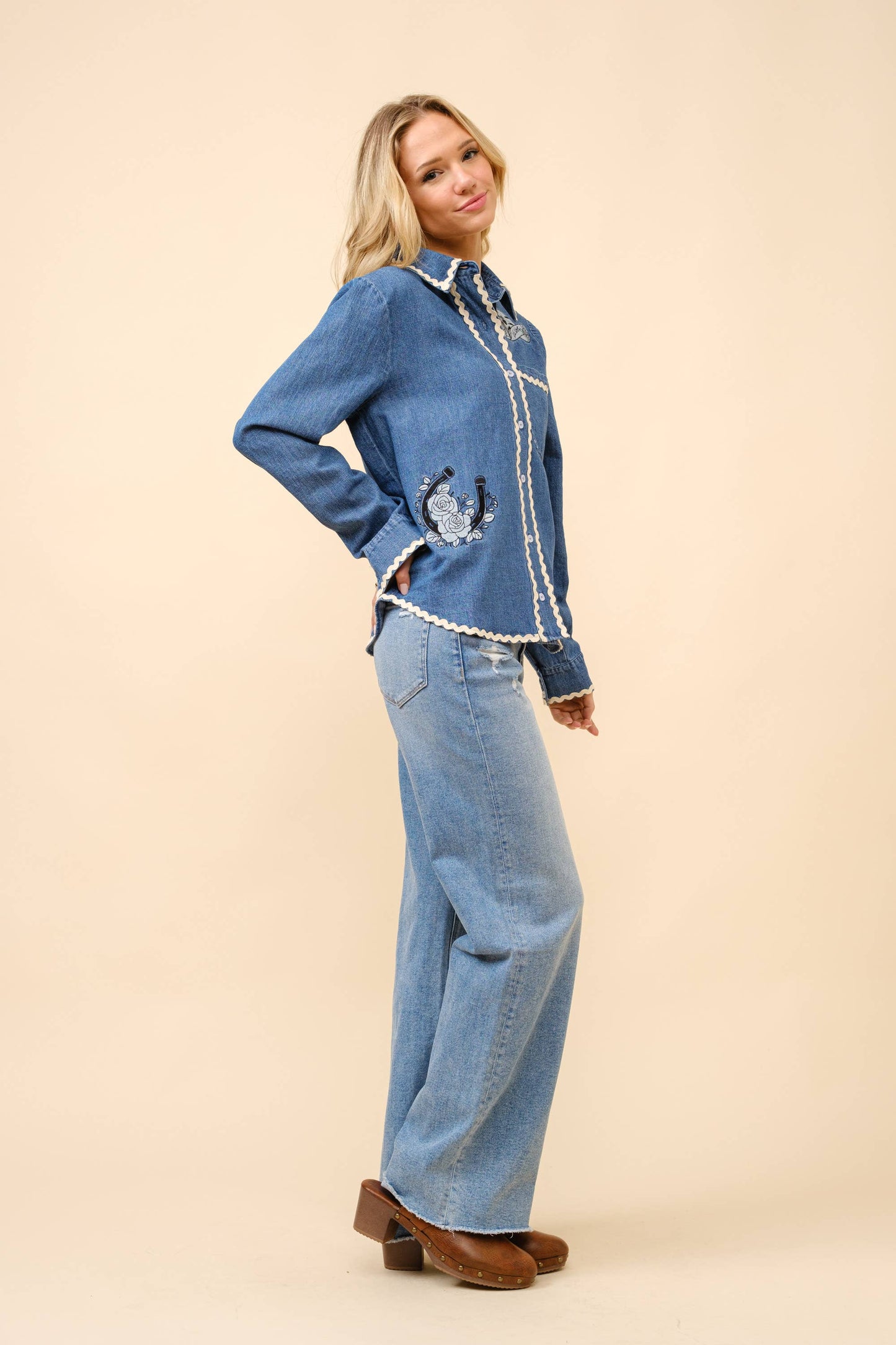 Embroidered Denim Top