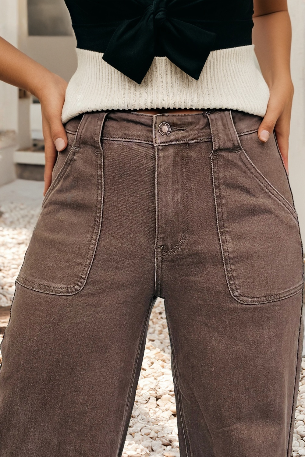 Dark Brown Retro Washed Jeans