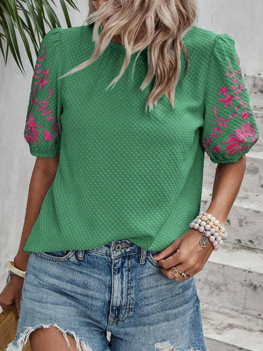 Embroidered Puff Sleeve Shirt