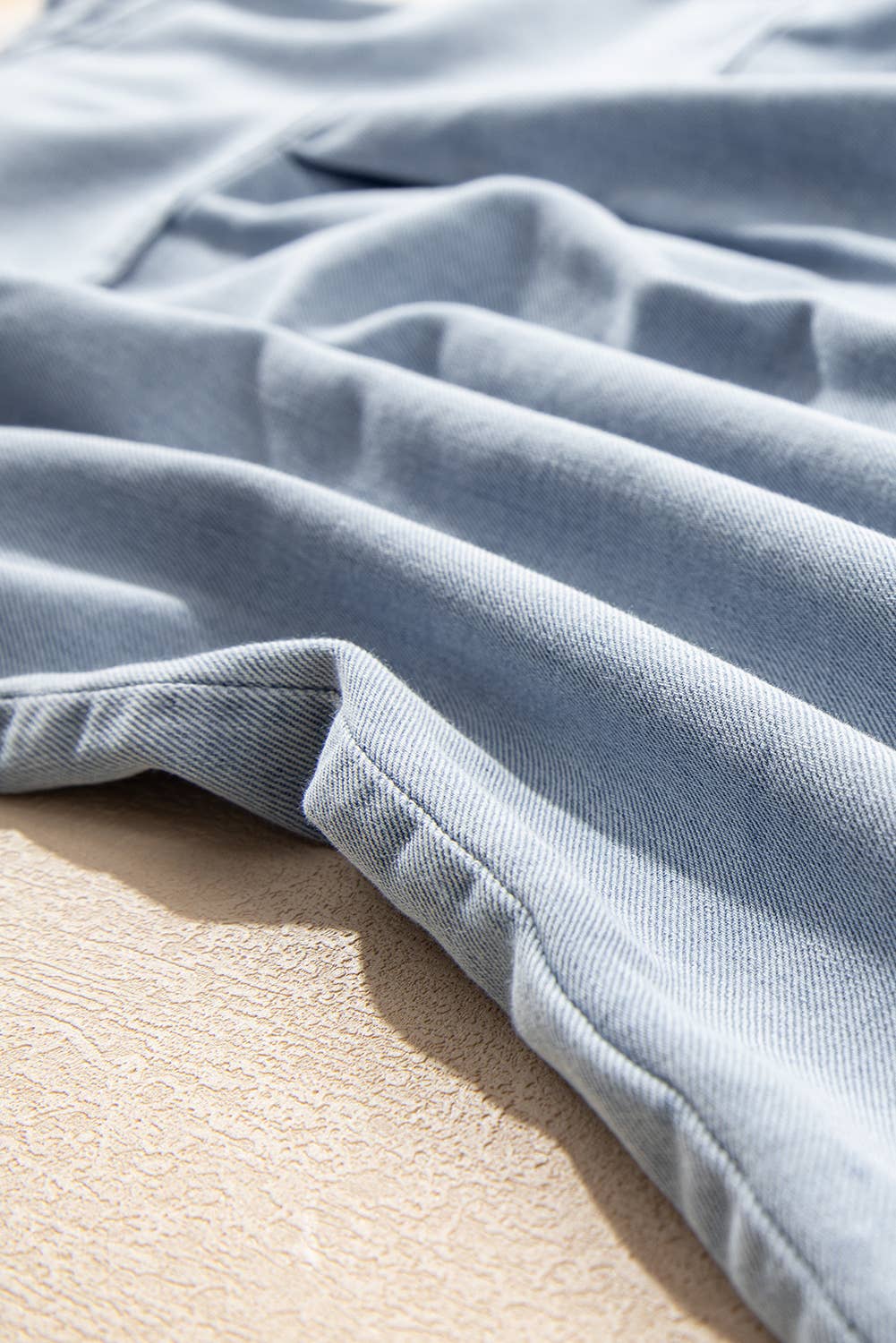 Ruffle Short Puff Sleeve Chambray Shirt