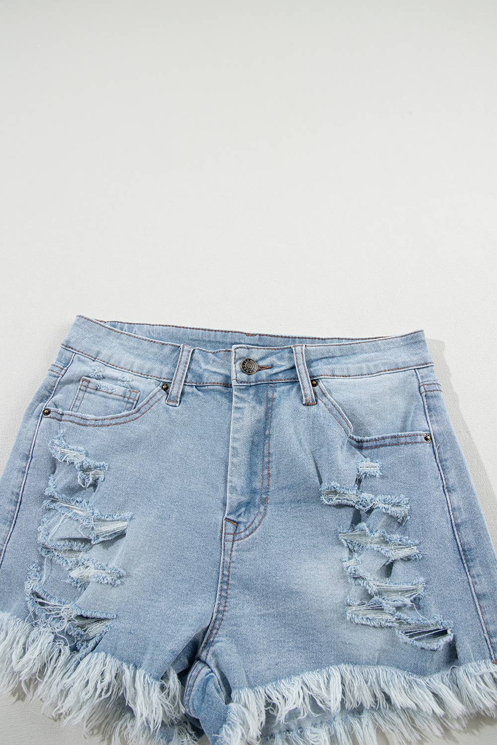 Women Distressed Raw Hem High Waist Denim Shorts
