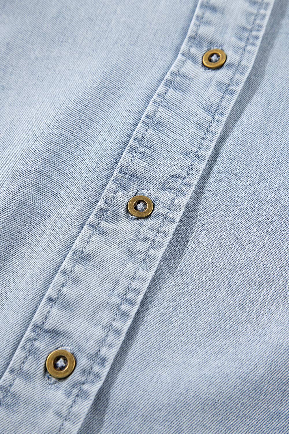 Ruffle Short Puff Sleeve Chambray Shirt