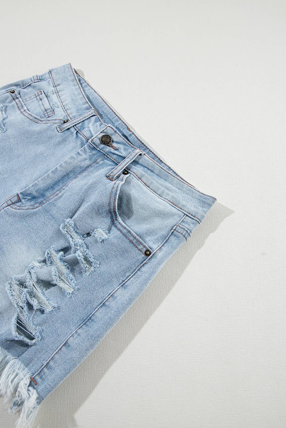 Women Distressed Raw Hem High Waist Denim Shorts