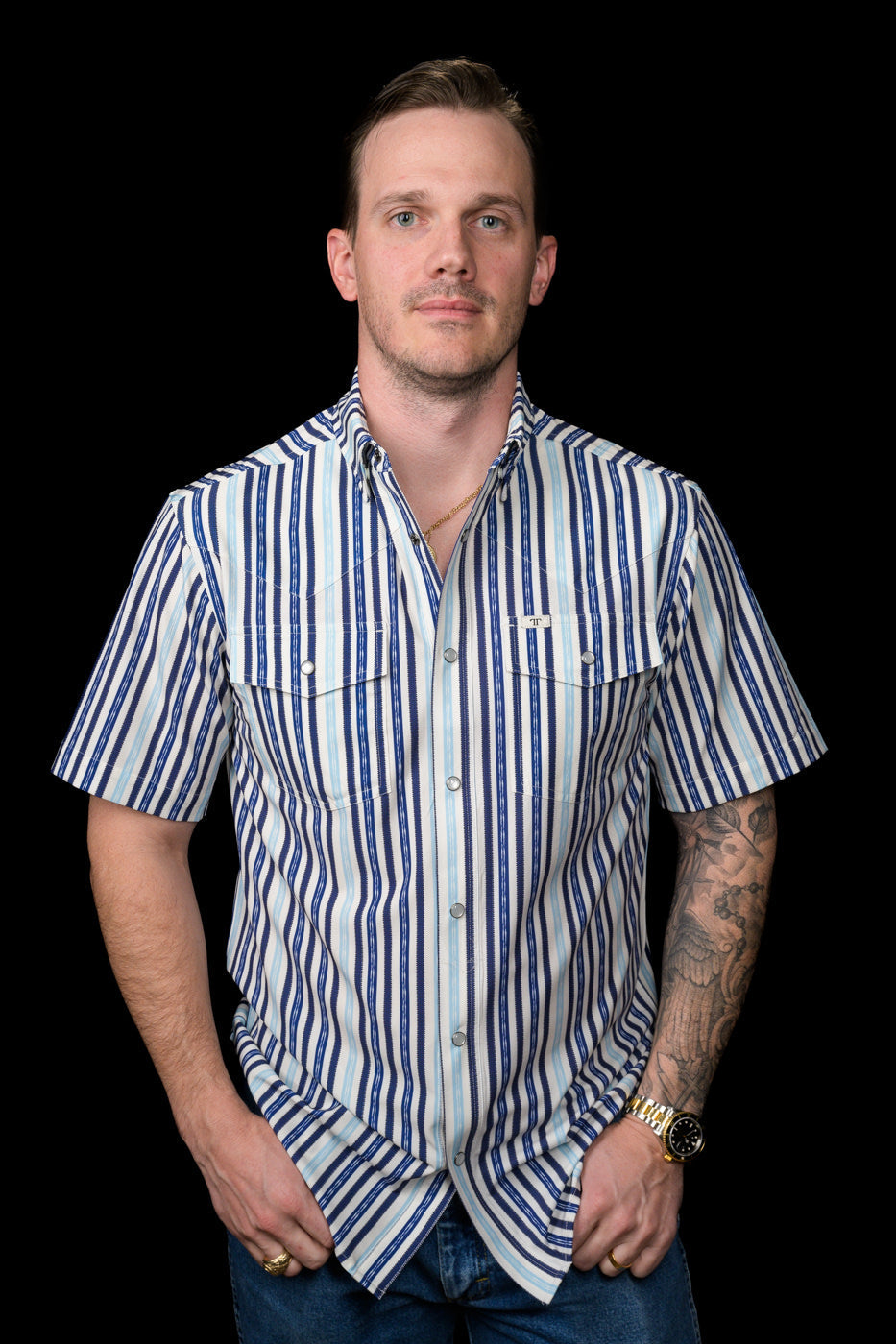 The Wyatt- Blue Short Sleeve Snap