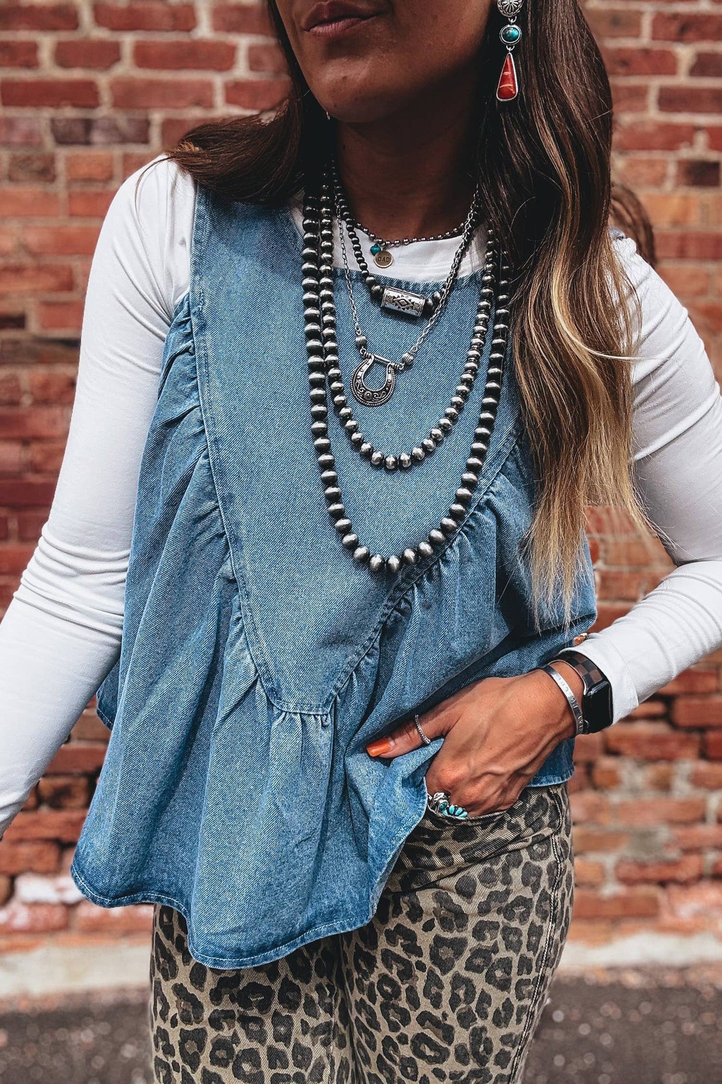 Denim Pleated Sleeveless Top