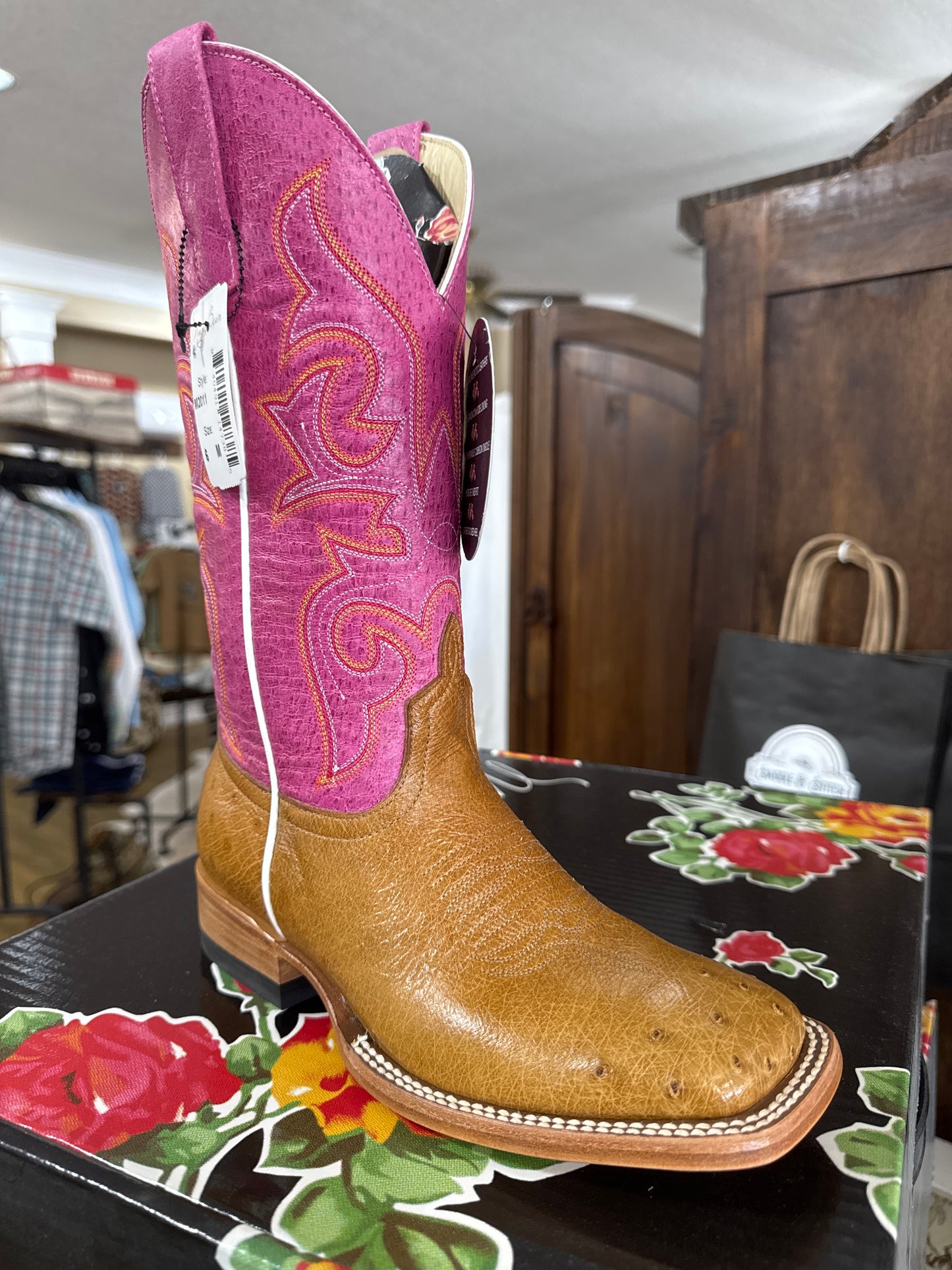 Macie Bean Top Hand Antique Saddle Smooth Ostrich Women’s Boots