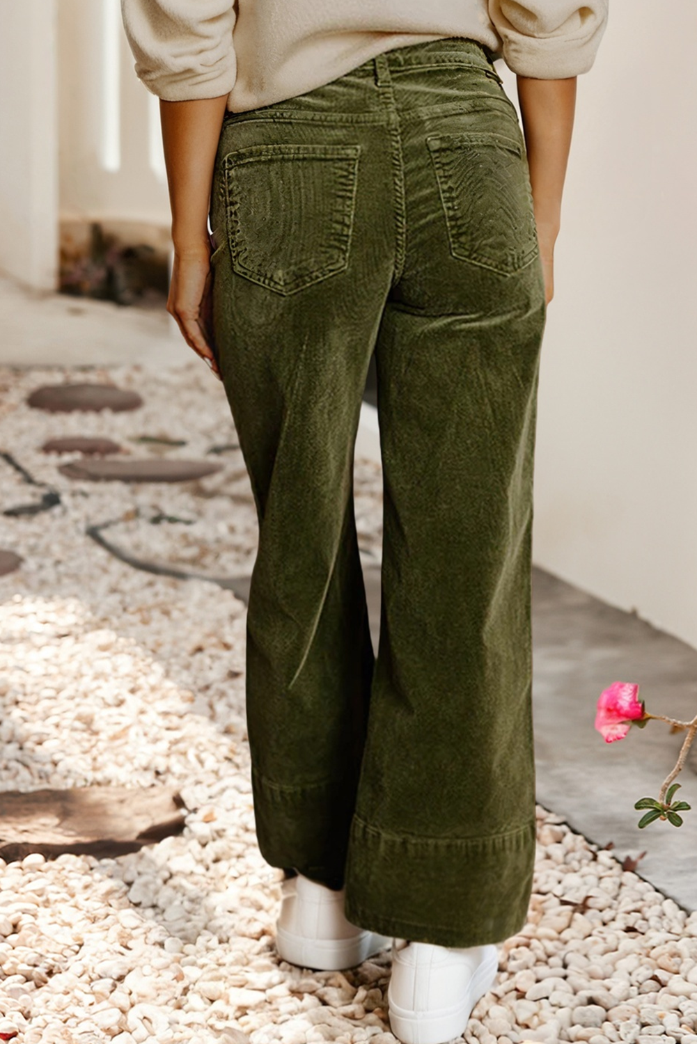 Green High Waist Corduroy Wide Leg Pants