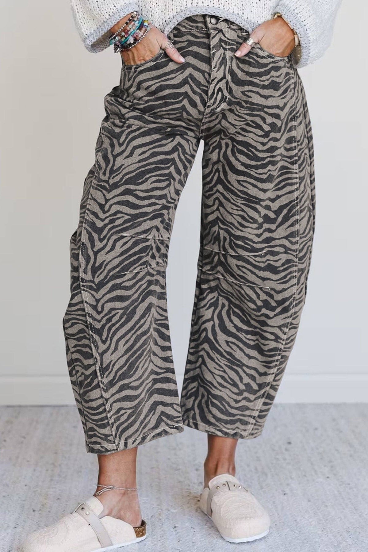 Zebra Stripe Barrel Jeans