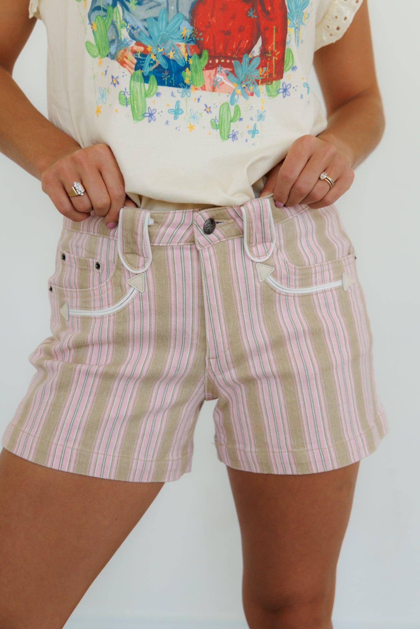 Howdy Hanny Pink Stripe Smiley Shorts