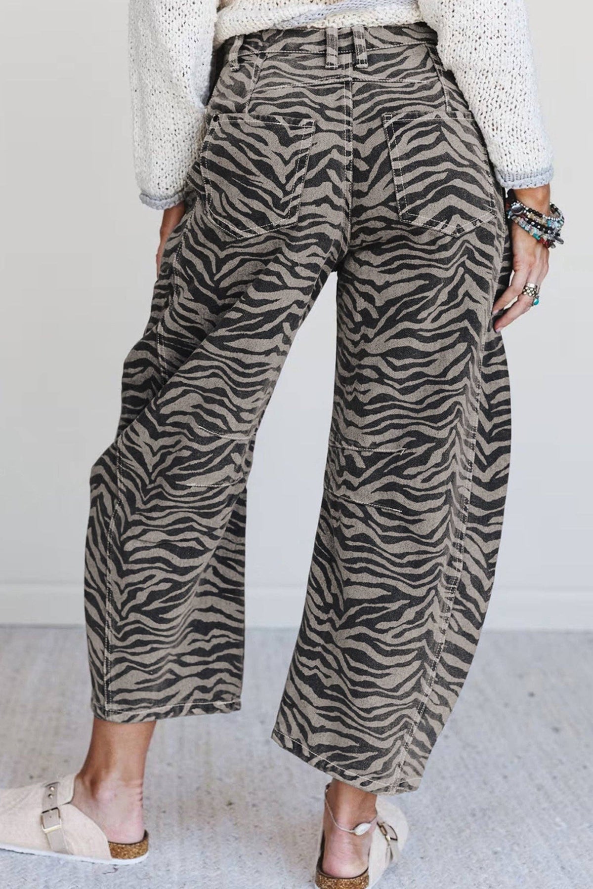 Zebra Stripe Barrel Jeans