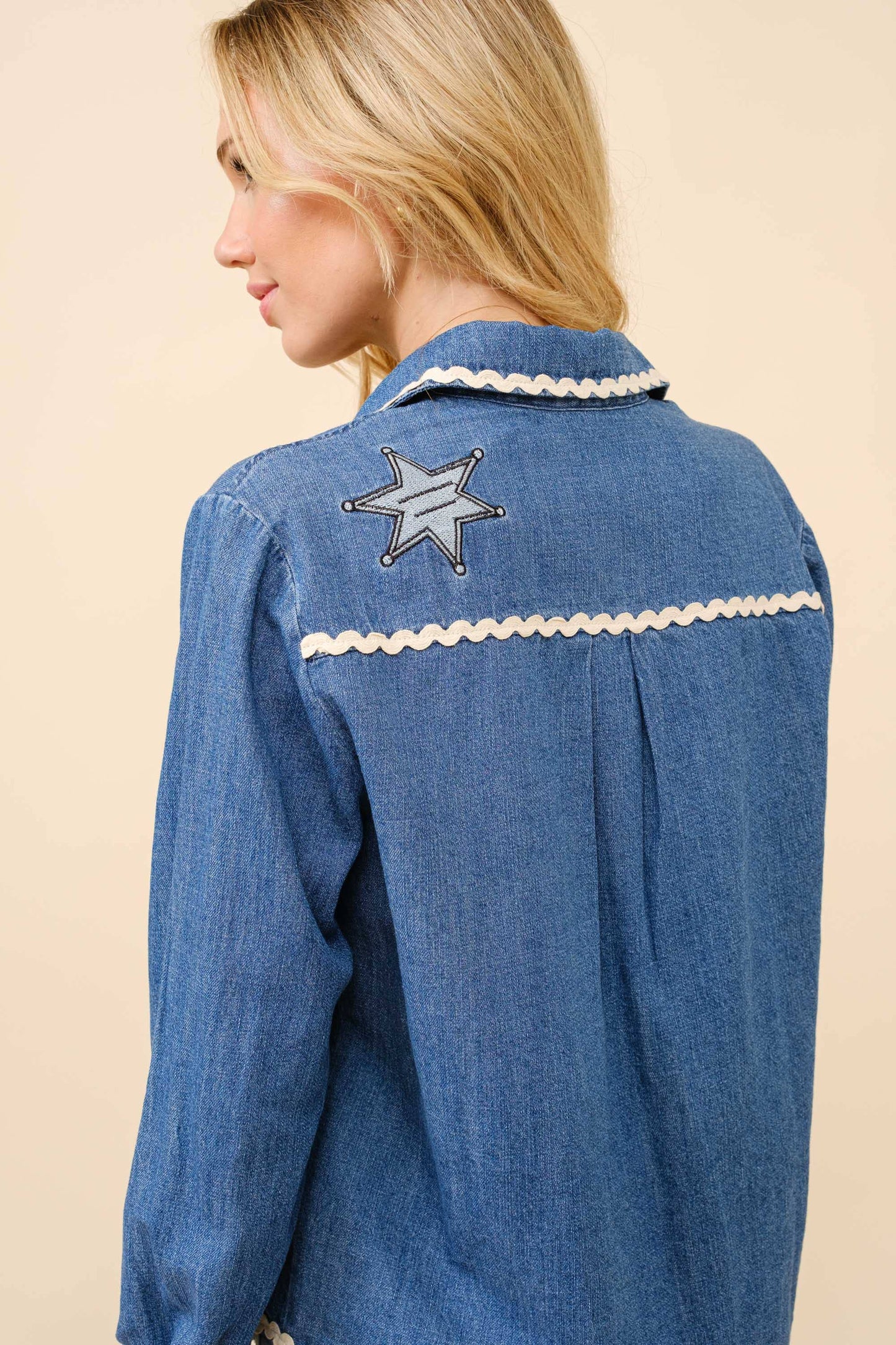 Embroidered Denim Top