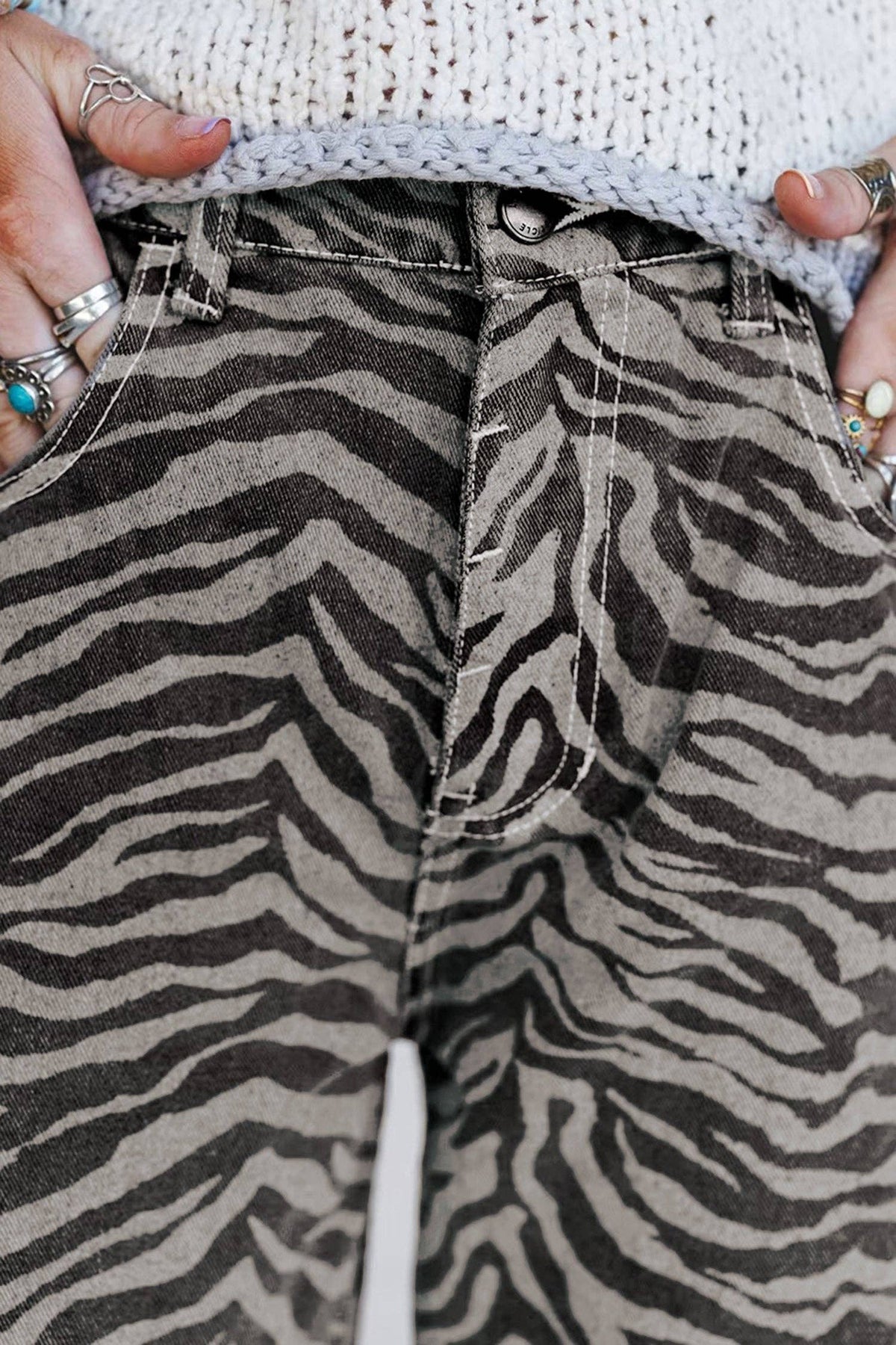 Zebra Stripe Barrel Jeans