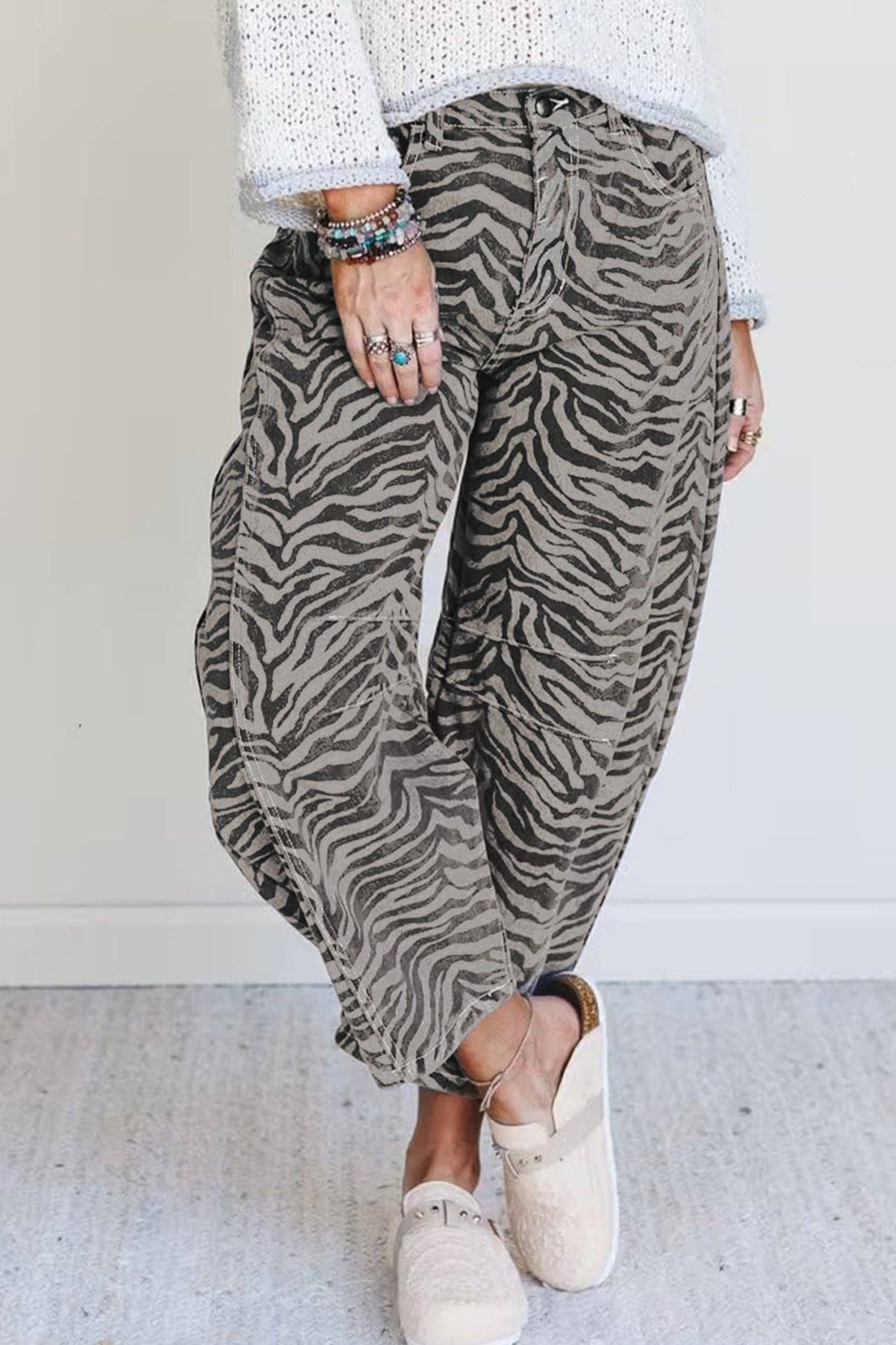Zebra Stripe Barrel Jeans
