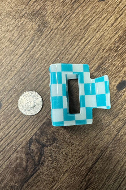 Mini Checked Funky Turquoise Clip