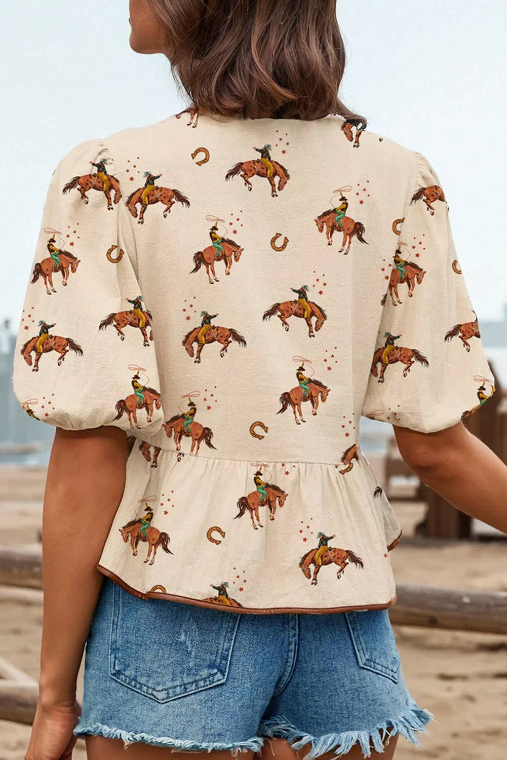 Cowboy Print Babydoll Blouse