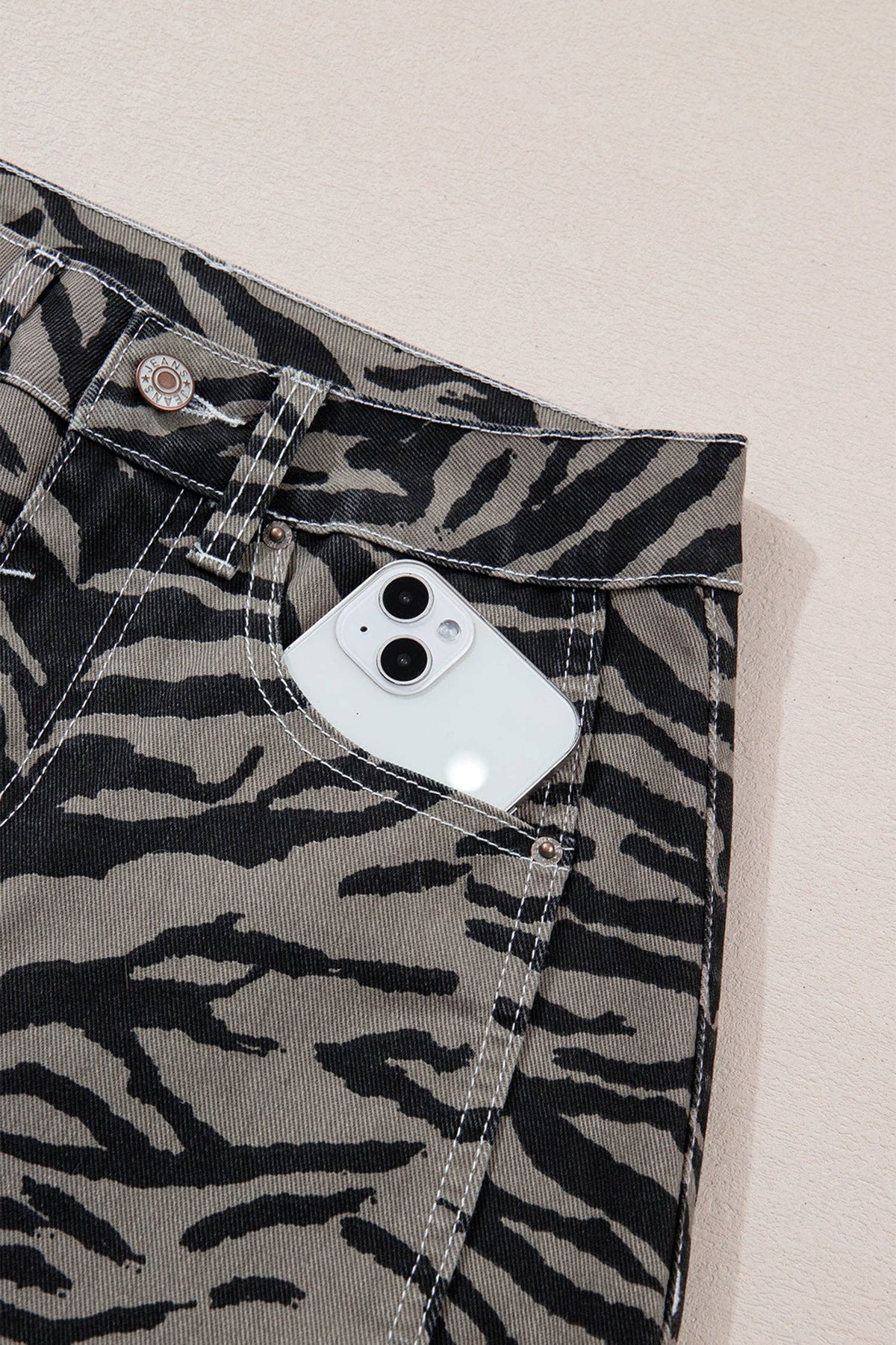 Zebra Stripe Barrel Jeans