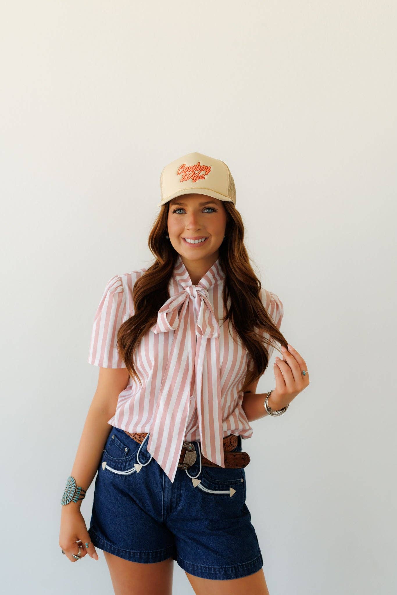 MAUVE STRIPE SS TIE TOP