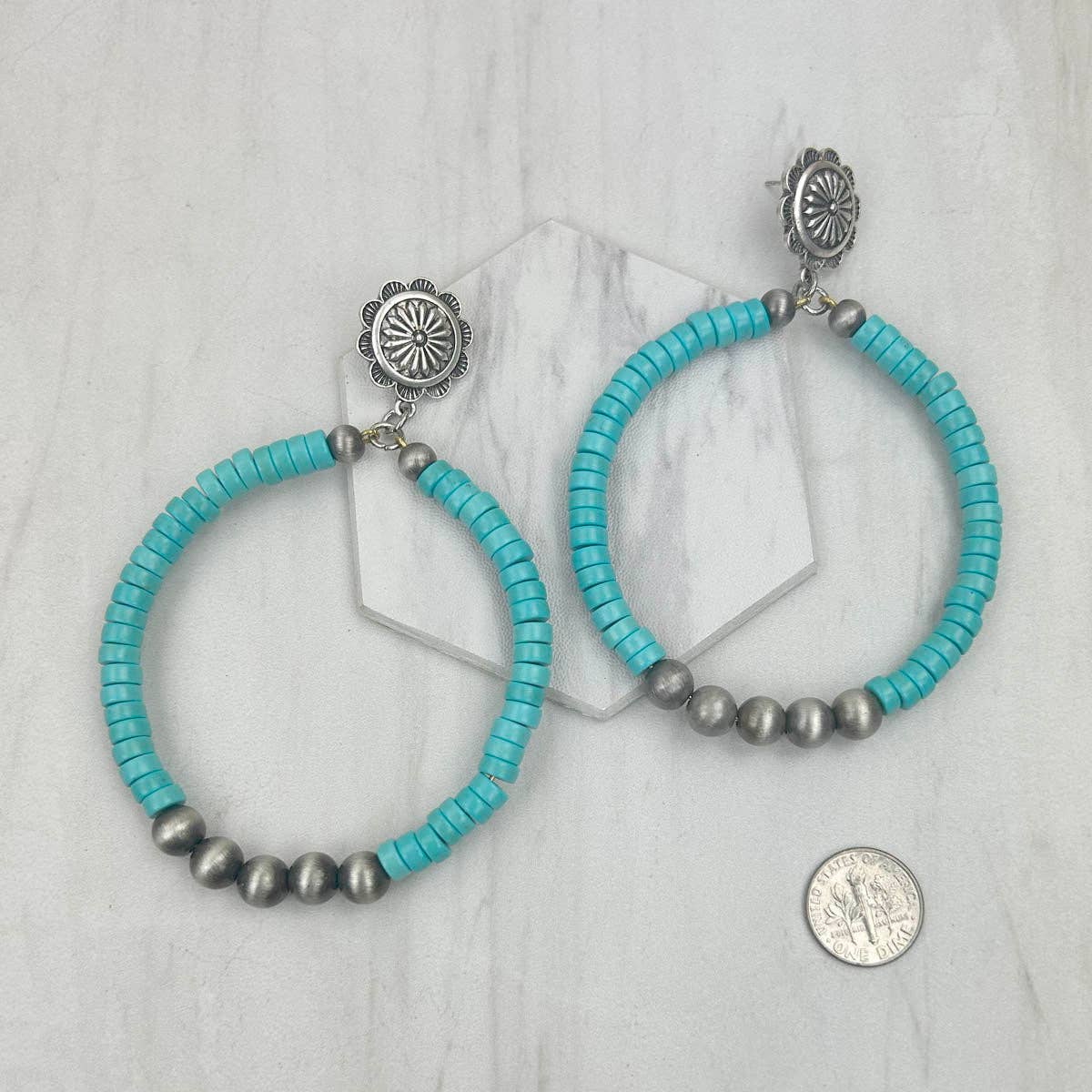 silver concho/turquoise stone Earrings