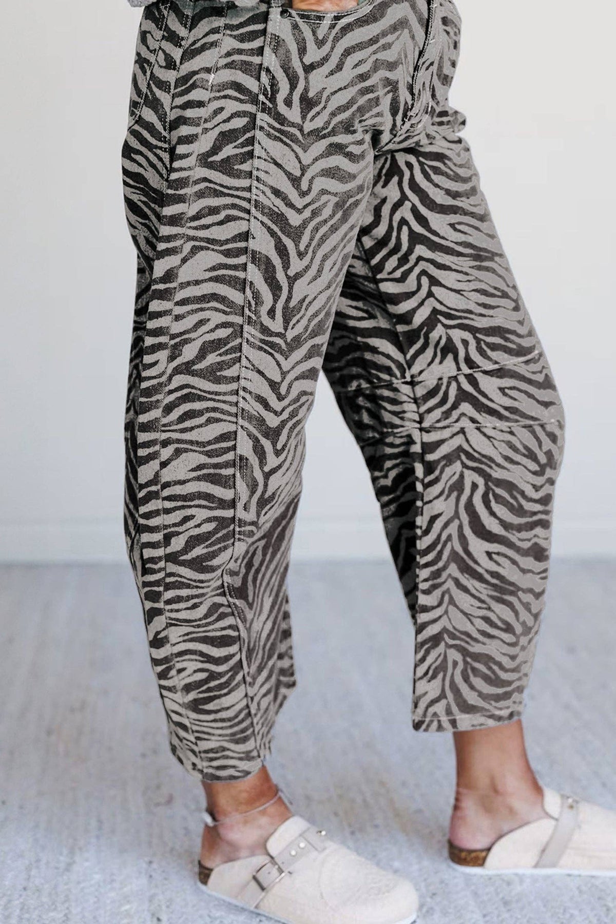 Zebra Stripe Barrel Jeans