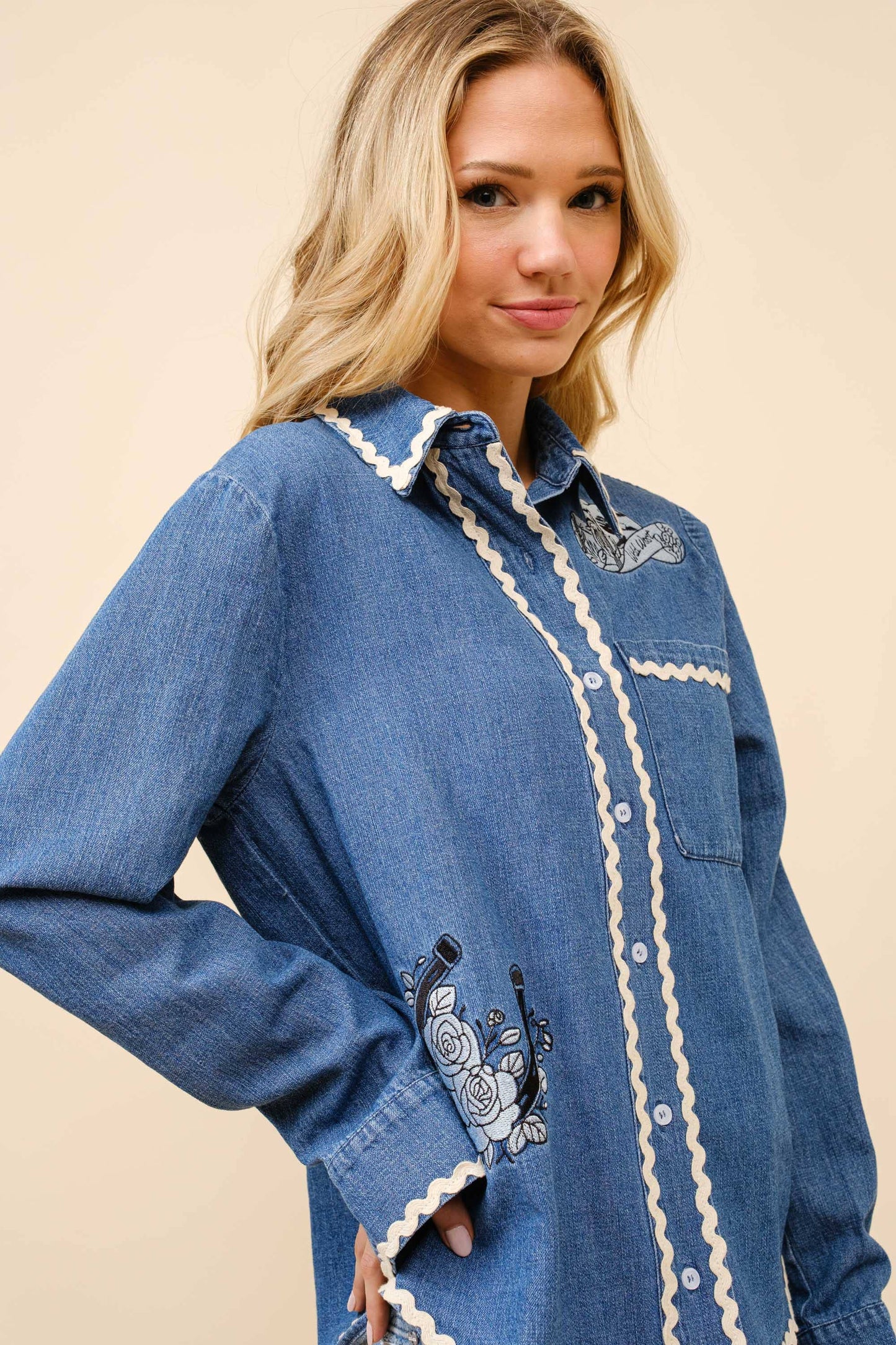 Embroidered Denim Top