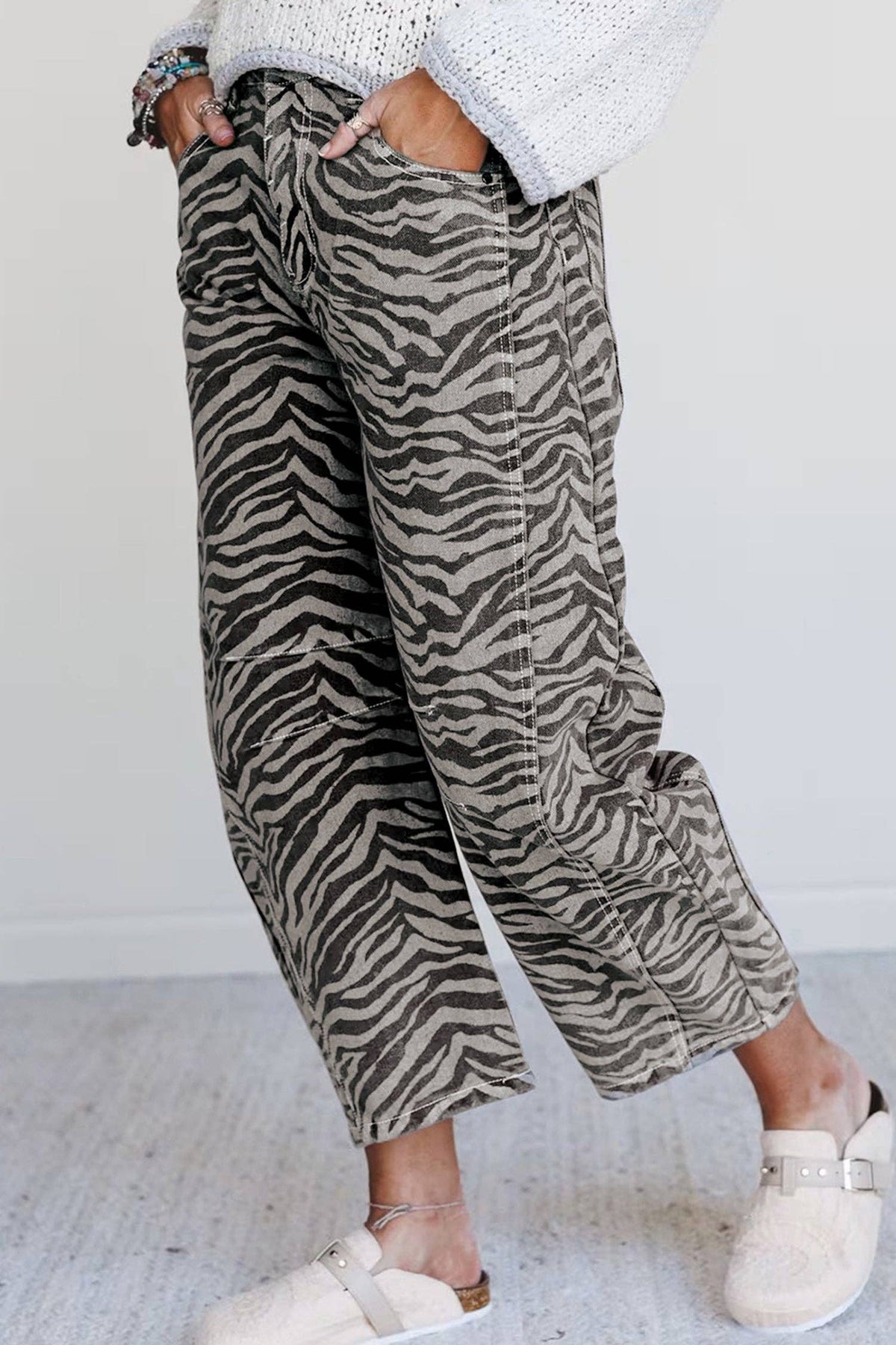 Zebra Stripe Barrel Jeans