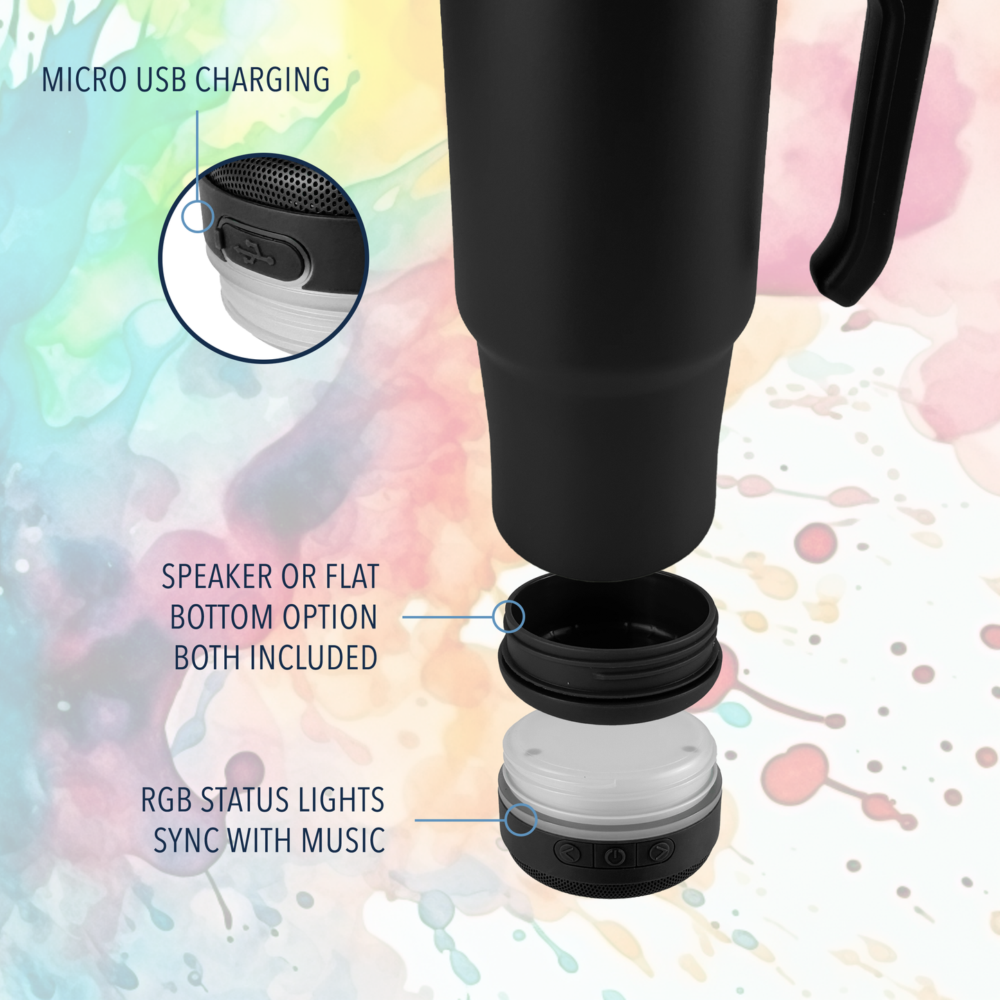 30oz Grippy Speaker Tumbler, Bluetooth Speaker Cup