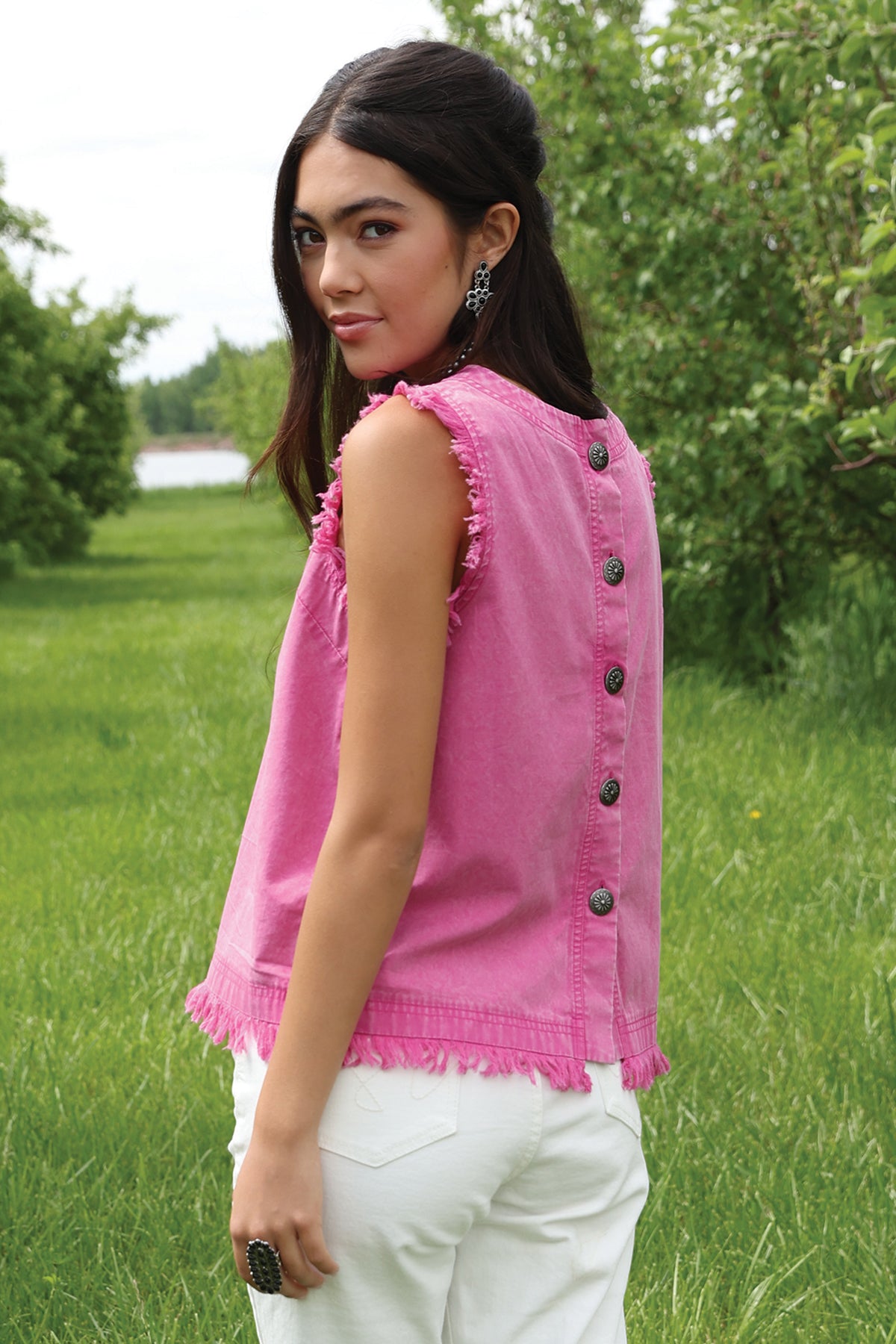 CRUEL GIRL WOMEN'S PINK CONCHO BLOUSE