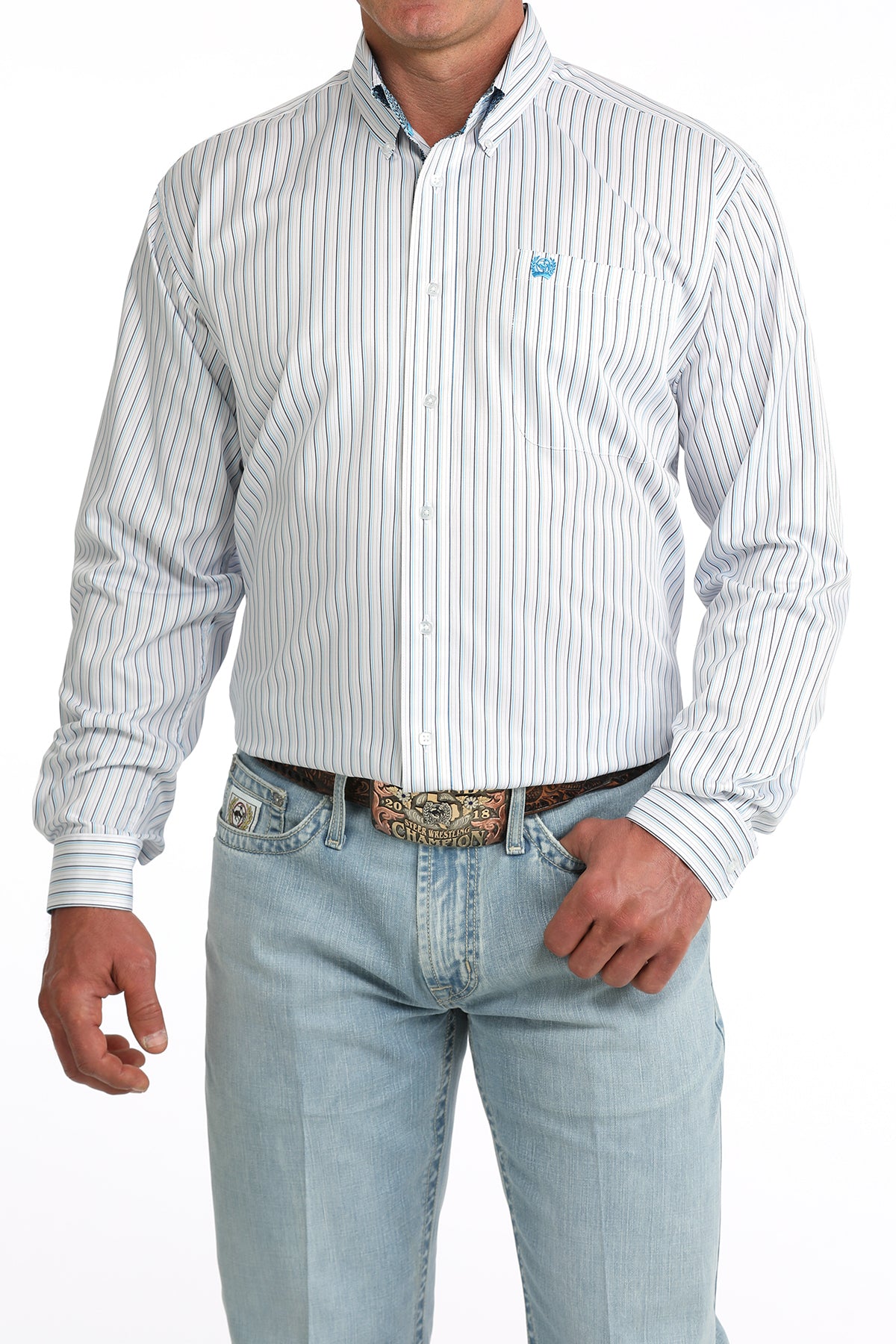 CINCH MEN'S WHT STRIPE L/S