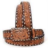 Tooled Buckstitch Belt-Brown