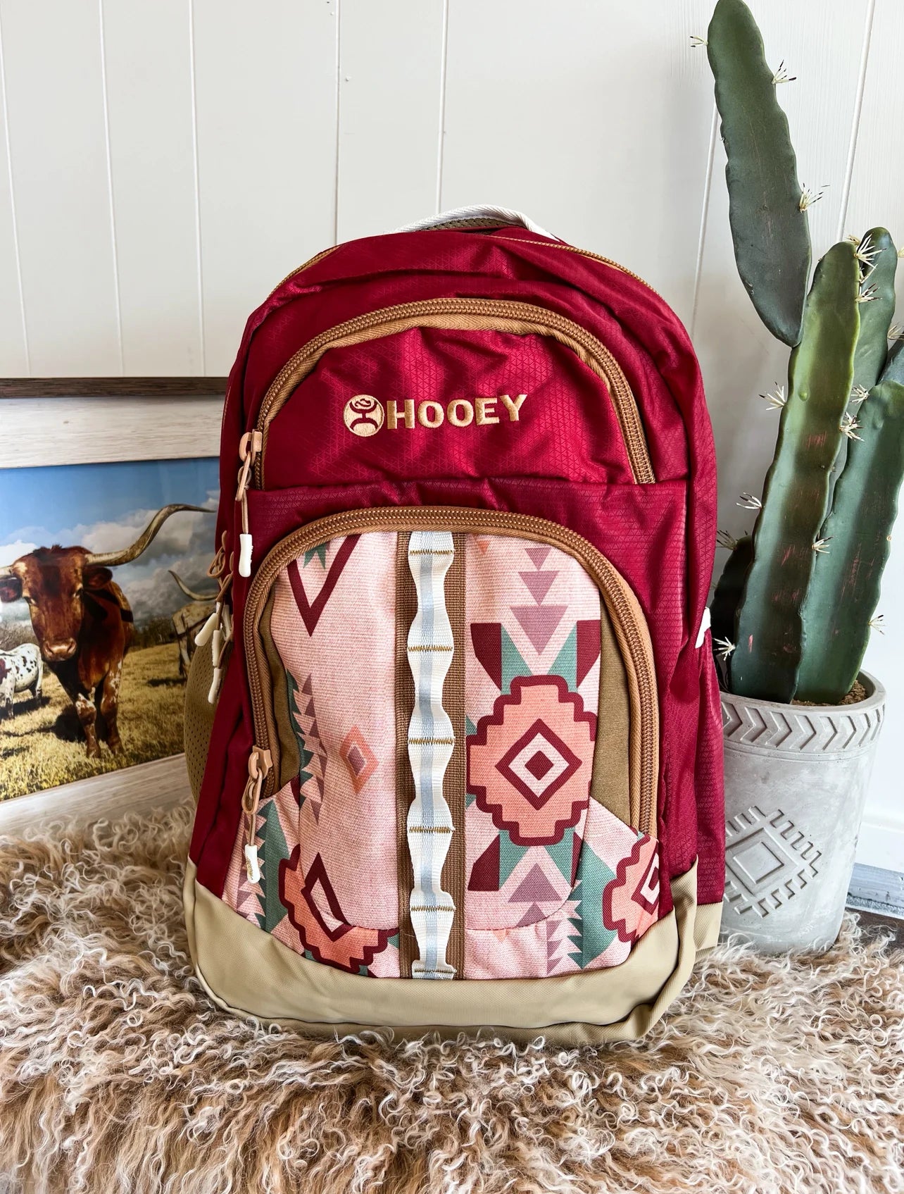 Hooey Ox Backpack Burgandy/Tan