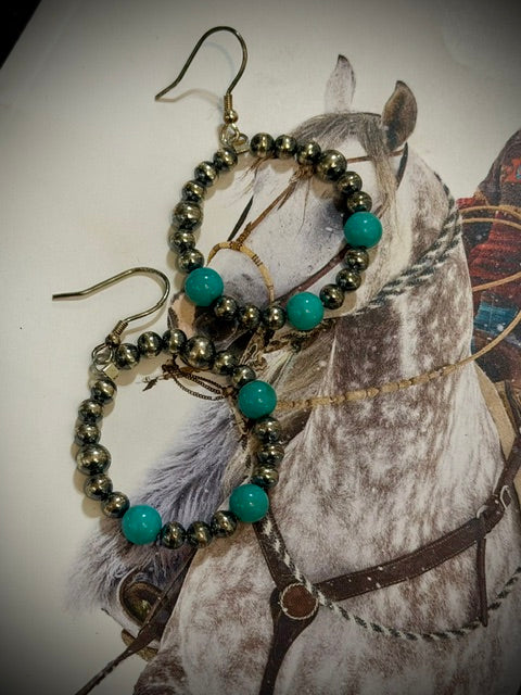 Hoop Earrings-Silver Pearl/Turquoise