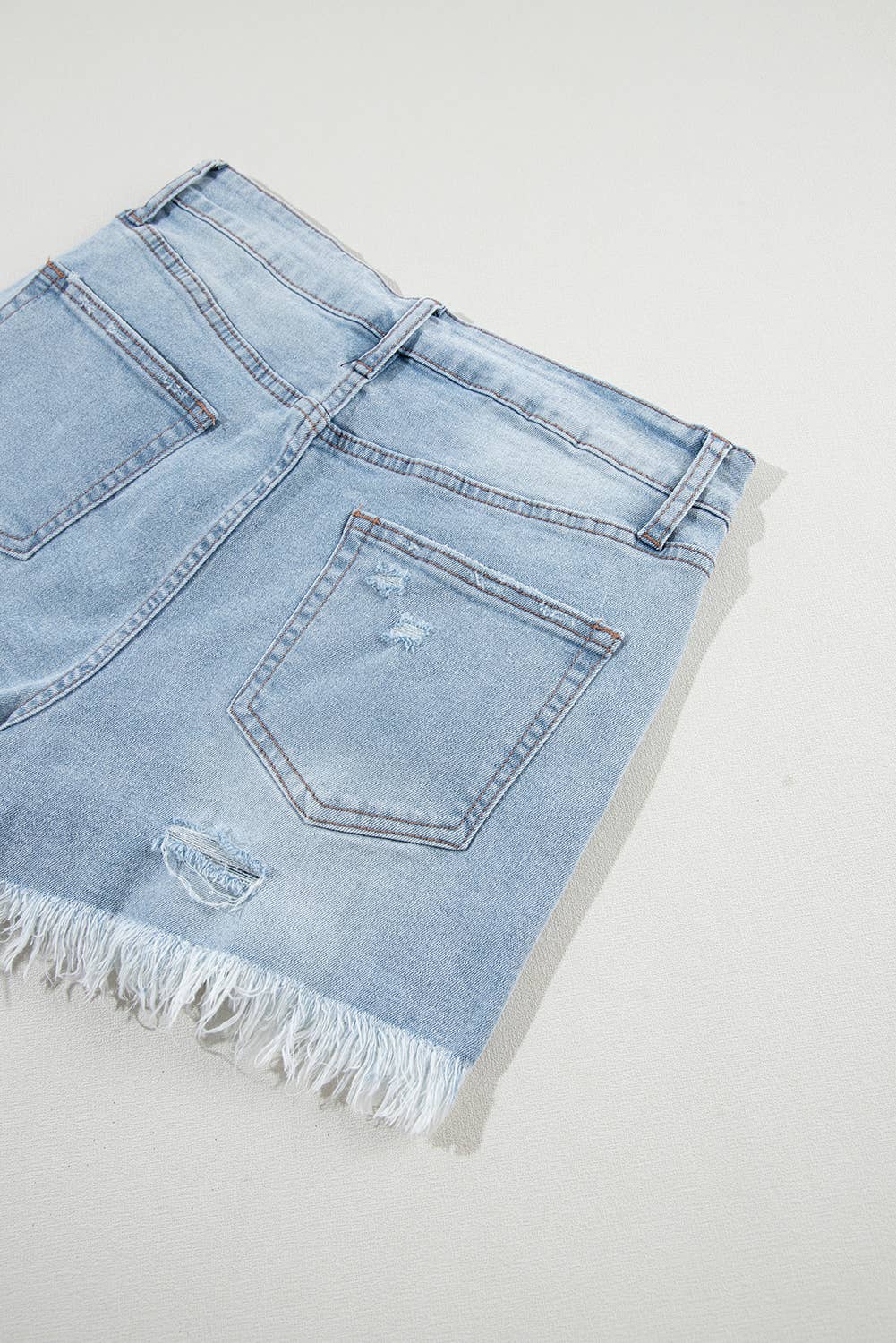 Women Distressed Raw Hem High Waist Denim Shorts