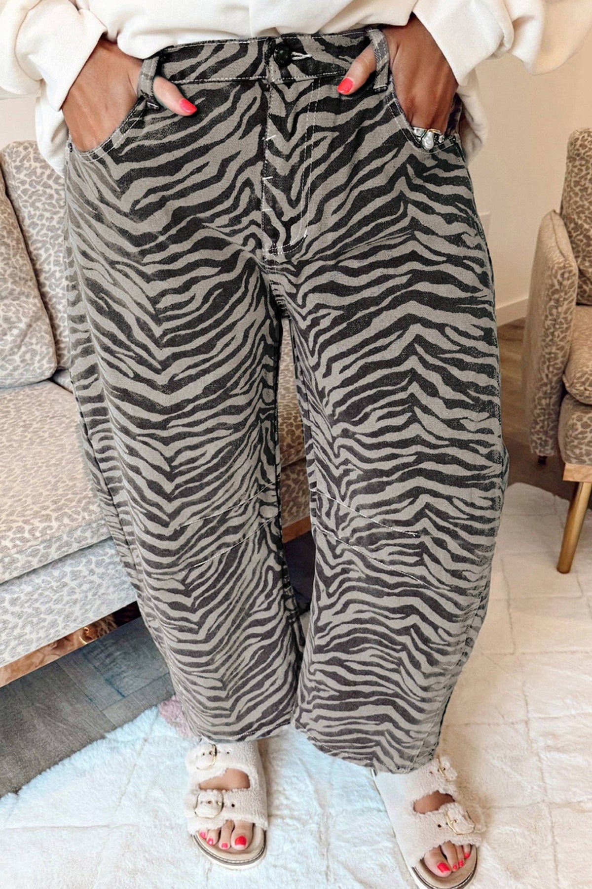 Zebra Stripe Barrel Jeans