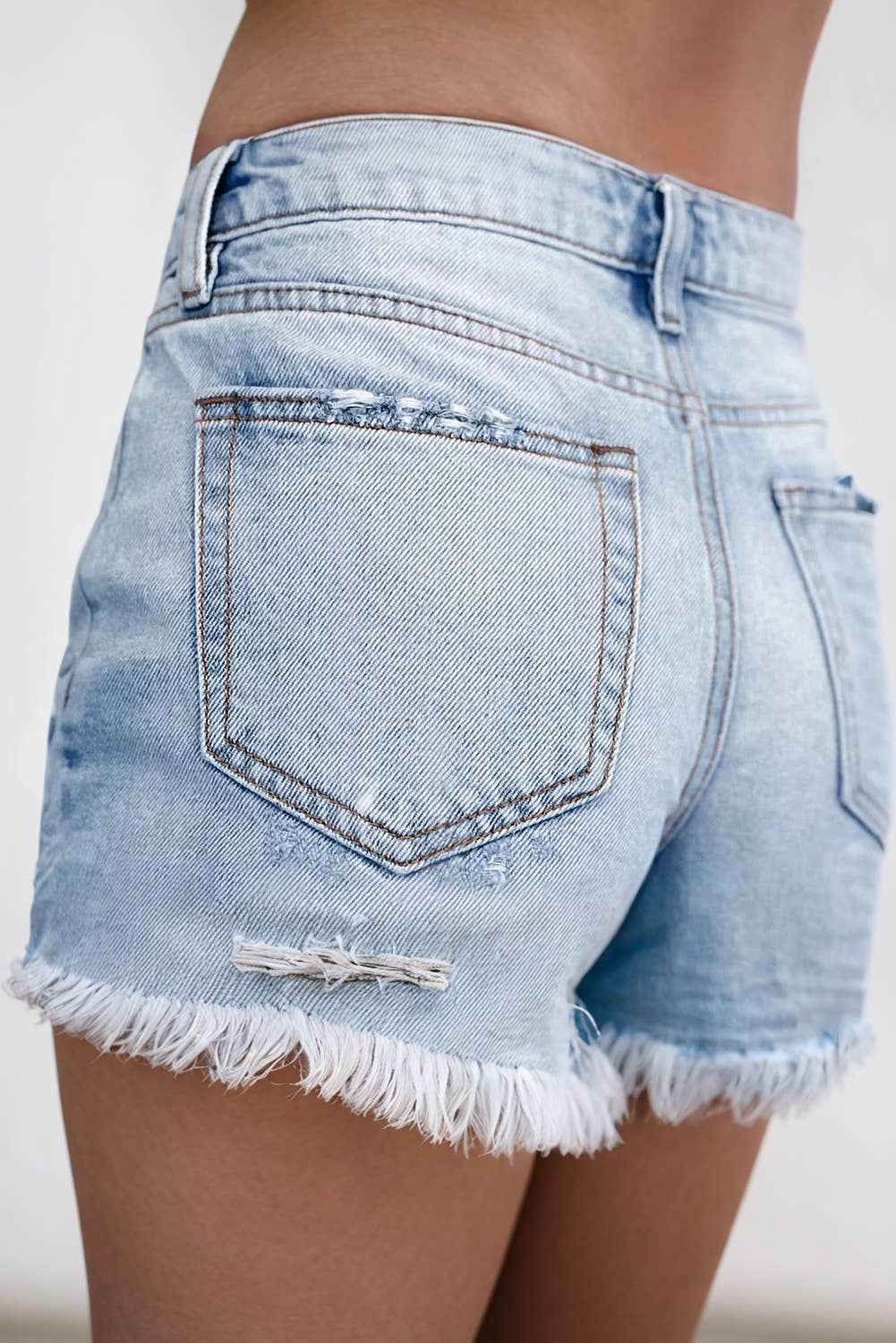 Women Distressed Raw Hem High Waist Denim Shorts