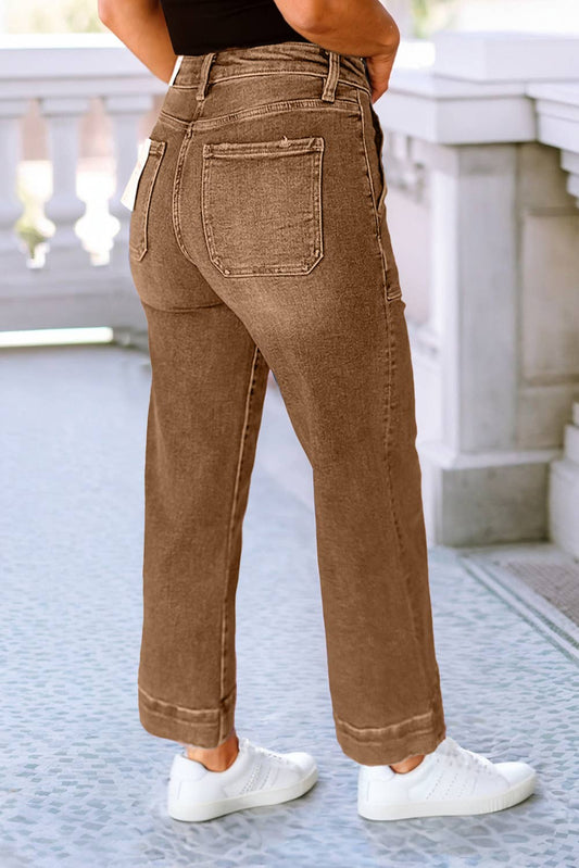 Brown Cropped High Rise Wide Leg Jeans